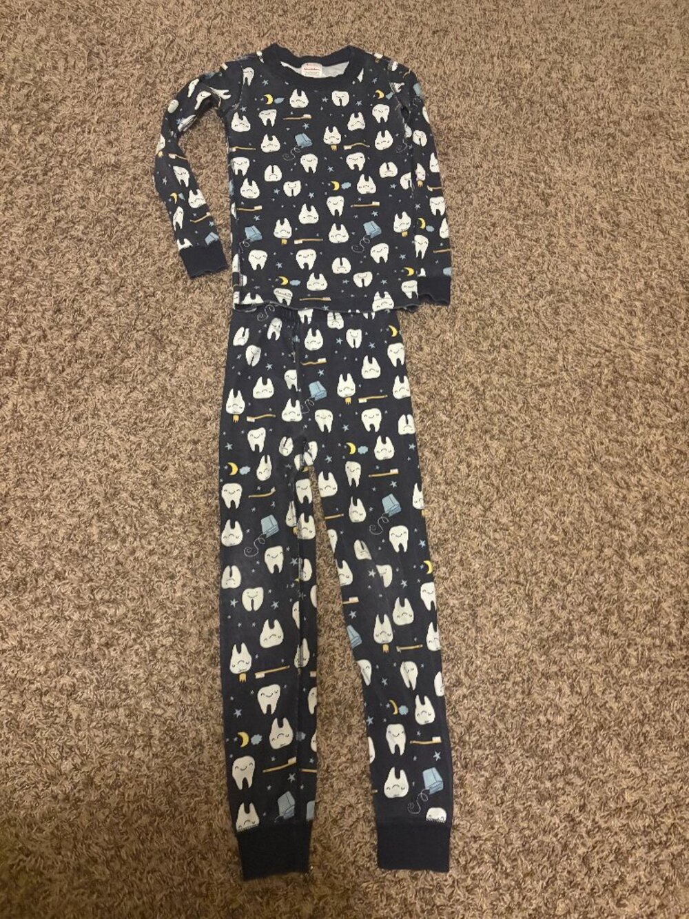 Hanna Andersson Long John Pajamas 6-7 120 CM Dark Blue Tooth Fairy Print Organic